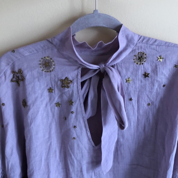 Free People whimsical Purple Blouse Stars and Moon beading - Picture 6 of 8